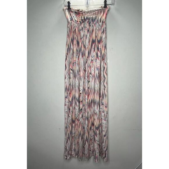 Ella Moss Xander Bandeau Style Pleated White Blue Red Aztec Print Maxi Dress SM - Picture 5 of 12